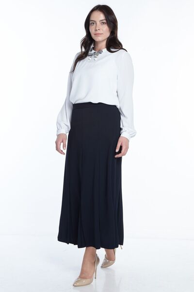 SORALLİNE Plus Size Pleated Skirt 776 Navy Blue