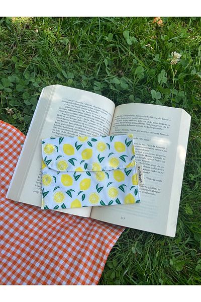 Sumicorn Design Lemon Patterned Washable Snap-On Pad Bag, Mini Wallet, Bag Organizer