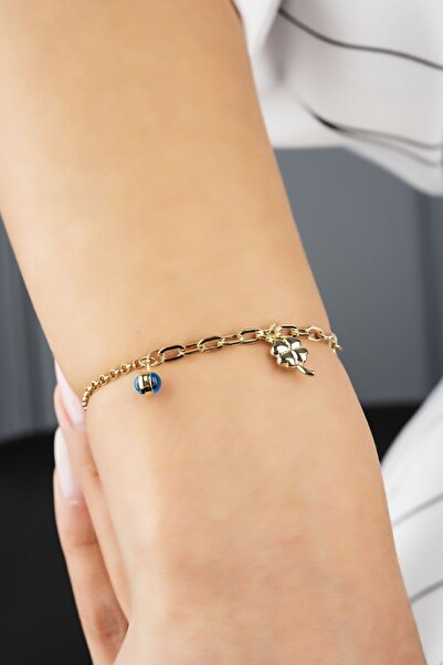 Altınaşkı Göz Boncuklu Yonca Altın Bileklık