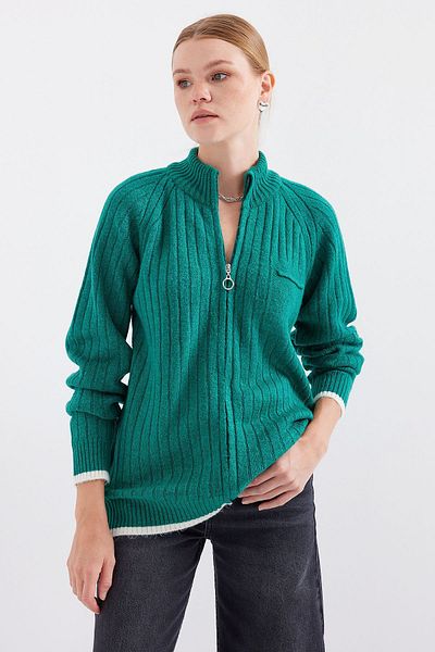 Bigdart Smaragdově zelený 15880 model pletený svetr na zip
