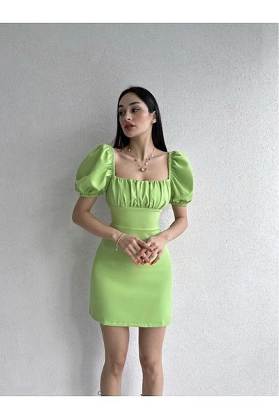 Afiş Butik Λευκό φόρεμα με μανίκια καρπούζι