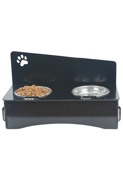 Evene Food Water Bowl Stainless Steel Rhinestone 2-Piece Wooden Cat and Dog Water Bowl Paw Model