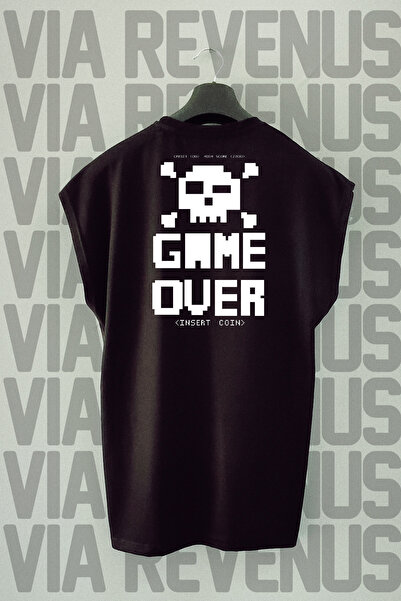 Vordevia Μαύρο αθλητικό μπλουζάκι - Game Over Back Printed, μηδενικά μανίκια