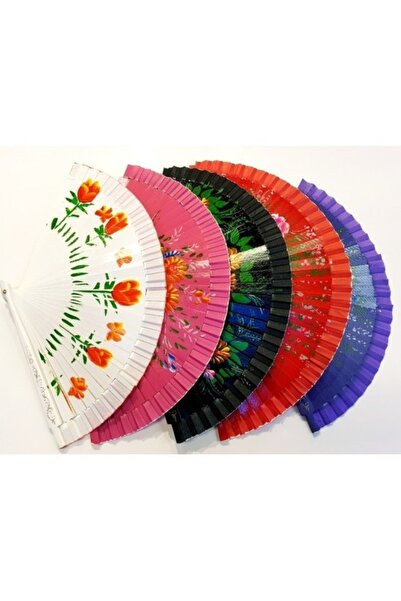 Genel Markalar Çift Taraflı Çiçek Desenli Bambu Yelpaze