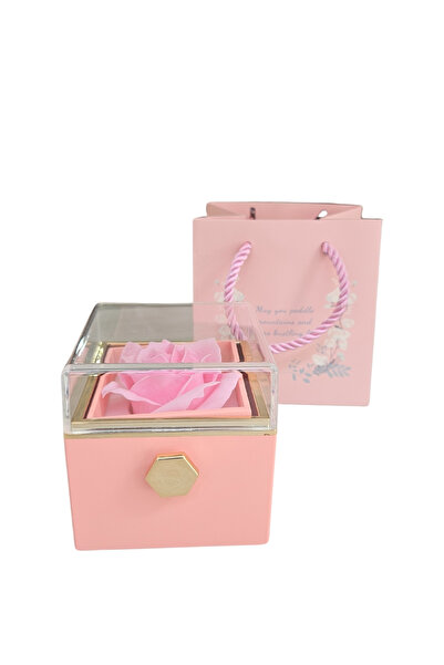 ÖZER KUTU İthal Sonsuz Dönen Güllü Yüzük & Kolye Kutusu (Karton Çantalı) Pudra