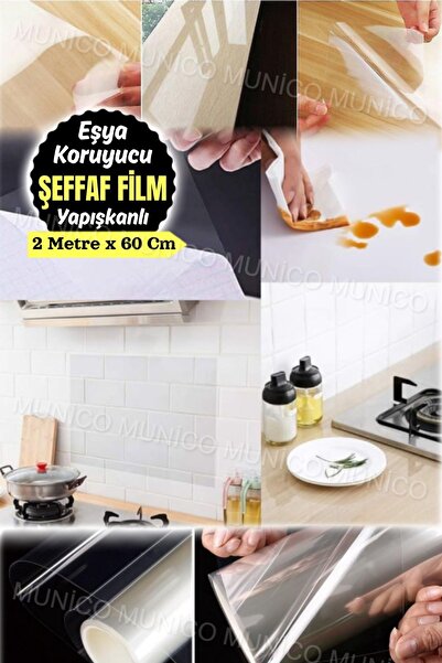 Munico 2 Metre x 60 Cm Şeffaf Film Mobilyaları ve Yüzeyleri Koruyun Duvar Koruyucu Elektrostatik Yapışma