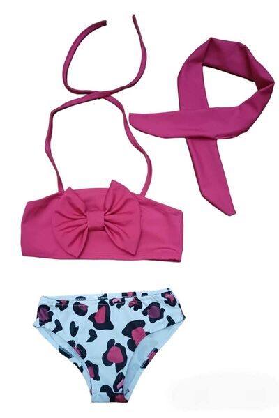 YDBKStore Kız Çocuk (3-10 yaş) Fiyonklu üst /Bandanalı Mayo Bikini Takım (Bik...