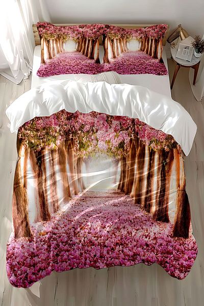 Else Halı Pink Love Way Pattern - Set cuvertură dublă din satin de bumbac