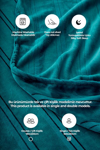 Evlen Home Collection Mayer Supersoft Single Soft Blanket Bedspread - 150x230 Cm Mint
