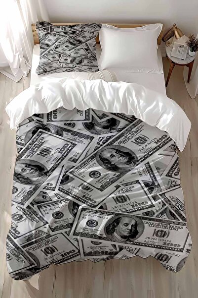 Else Halı Para Dolar Desenli Baskılı Pamuk Saten Çocuk ve Tek Kişilik Nevresim Takımı