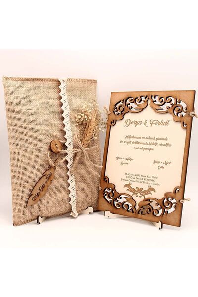 Mekece Ahşap Düğün Davetiyesi AHD-3015 | Çerçeve Görünümlü Davetiye - 10 Adet