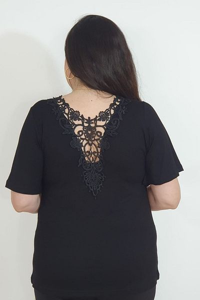 sinemisxxl Plus Size Black Blouse with Lace Back