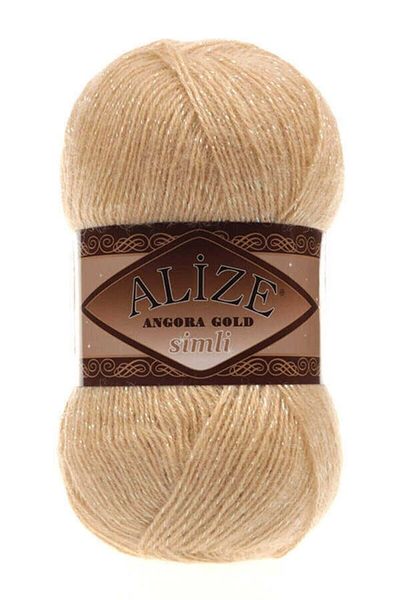 Alize Angora Gold Glitter - 5 Pieces of Hand Knitting Threads, Vest and Cardigan Thread, Scarf Sweater Thread - 95 Camel Hair