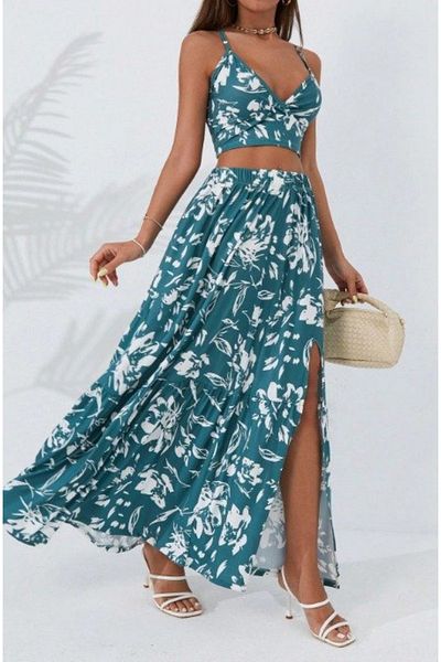 Viyamo Women's Summer Crop Top and Skirt Double Set - Stylish and Comfortable