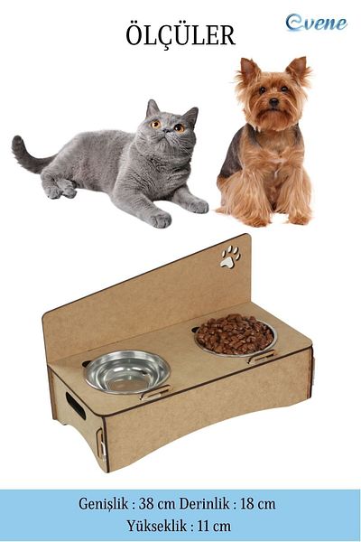 Evene Food Water Bowl Stainless Steel Rhinestone 2-Piece Wooden Cat and Dog Water Bowl Paw Model