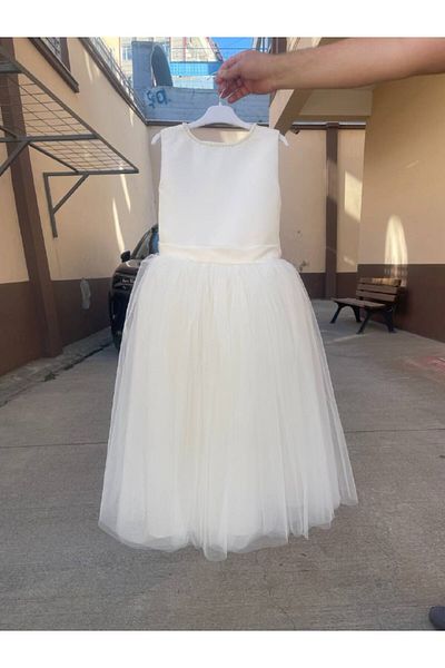 Sare Çocuk Giyim Girl's Pearl Detailed Cream Long Evening Dress