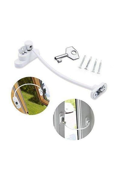 Evene White Window Safety Lock Children's Burglar Lock with Rope PVC 5 Pieces