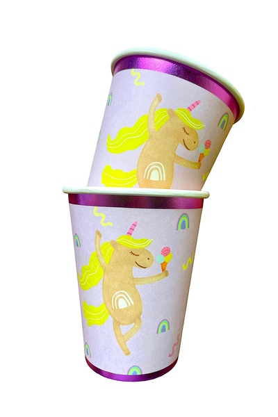 BalinMandalin Unicorn Desenli, Yaldızlı Karton Bardak, 8’li, Yaldızlı
