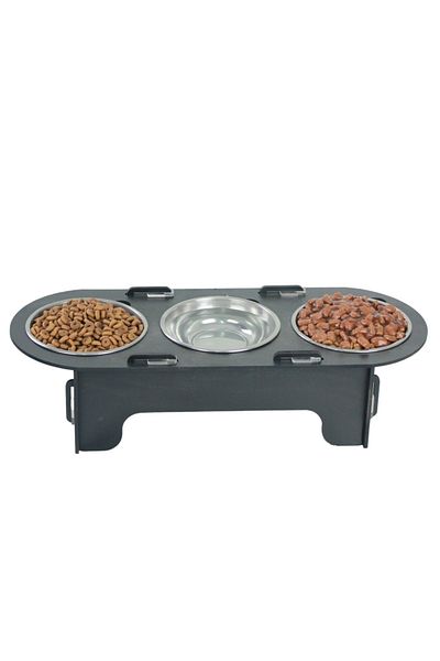 Evene Food Water Bowl Stainless Steel Rhinestone 3-Piece Wooden Cat and Dog Water Bowl Oval Model