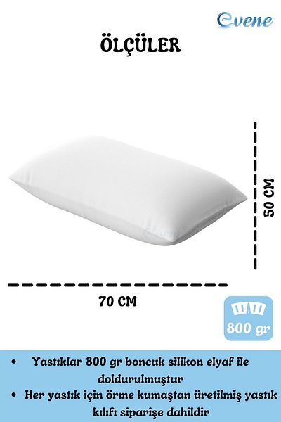 Evene Pillow Bead Fiber Antibacterial Sleeping Pillow Cotton 800 Gr Cotton Zippered Case 4 Pieces