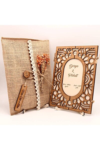 Mekece Ahşap Düğün Davetiyesi Karışık Desenli Davetiye Modelleri | AHD-3004 -...