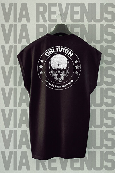 Vordevia Crna sportska majica bez rukava Skull Back Štampano