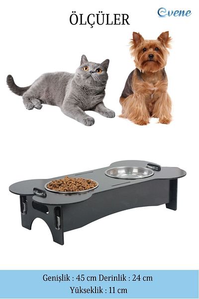 Evene Food Water Bowl Stainless Steel Rhinestone 2-Piece Wooden Cat and Dog Water Bowl Bone Model