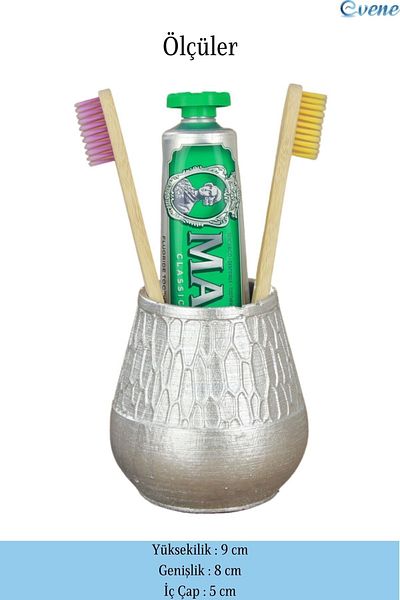Evene Silver Colored Countertop Toothbrush - Vase Model Stand