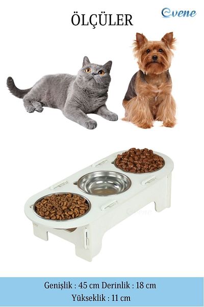 Evene Food Water Bowl Stainless Steel Rhinestone 3-Piece Wooden Cat and Dog Water Bowl Oval Model