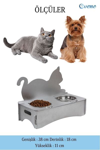 Evene Food Water Bowl Stainless Steel Rhinestone 2-Piece Wooden Cat and Dog Water Bowl Cat Backrest Model