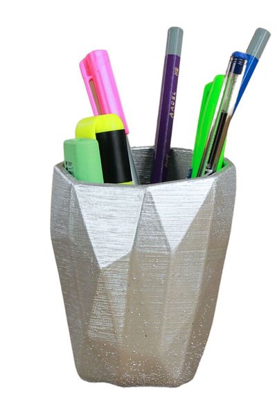 Evene Pen Holder Silver Color Desk Pen Holder Organizer Pen Holder Long Poly Model