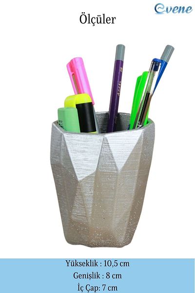 Evene Pen Holder Silver Color Desk Pen Holder Organizer Pen Holder Long Poly Model