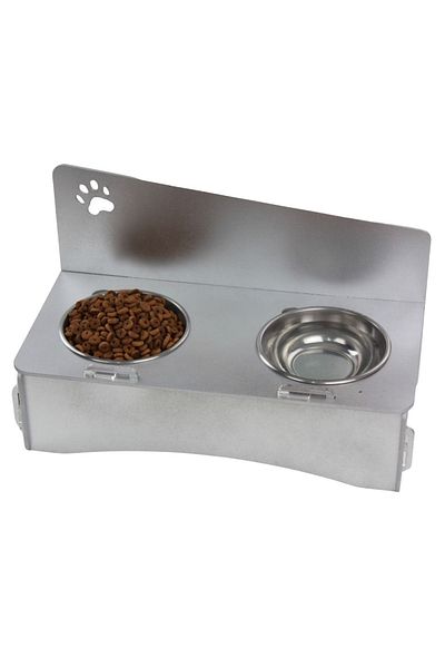 Evene Food Water Bowl Stainless Steel Rhinestone 2-Piece Wooden Cat and Dog Water Bowl Paw Model