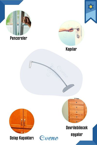 Evene Gray Window Lock with 2 Ropes Children's Safety Security Burglar Pimapen PVC Door Baby Lock