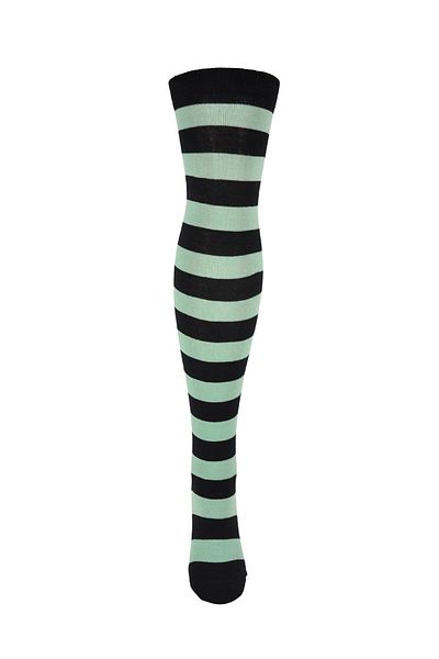 Design Socks Дамски черни каки раирани памучни чорапи над коляното - Дизайнерски чорапи