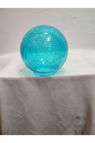 KUĞULU GLOB AVİZE CAMI.TURKUAZ MAVİ RENKTE.Çatlatılmış desenli (Çap:15.00cm-Duy yuvası:7.00cm)