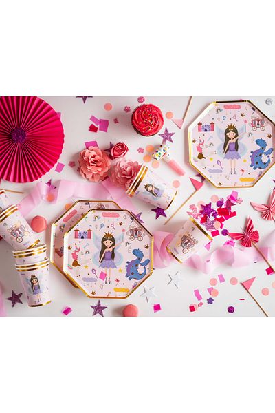 BalinMandalin Fairy Princess Patterned Gilded Octagonal Cardboard Plate, 8 Pieces