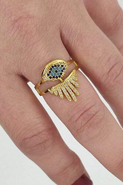 Zaradise Accessories حلقة معدنية ذهبية اللون قابلة للتعديل بقطر على شكل عين