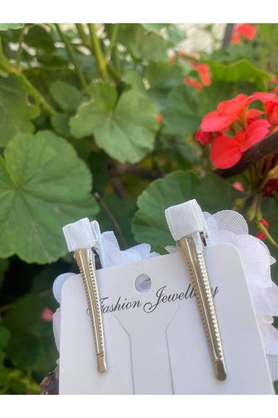 Sare Çocuk Giyim Set de catarame cu perle albe florale 3D - Clip din 2 piese