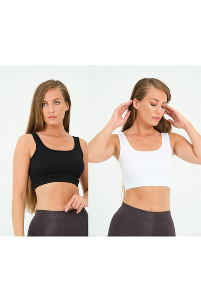 Fitilli Seamless Crop Top 2'li kare yaka askılı
