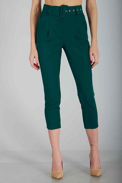 Feminist Wide Belted Ankle Leg Classic Trousers Emerald0303553