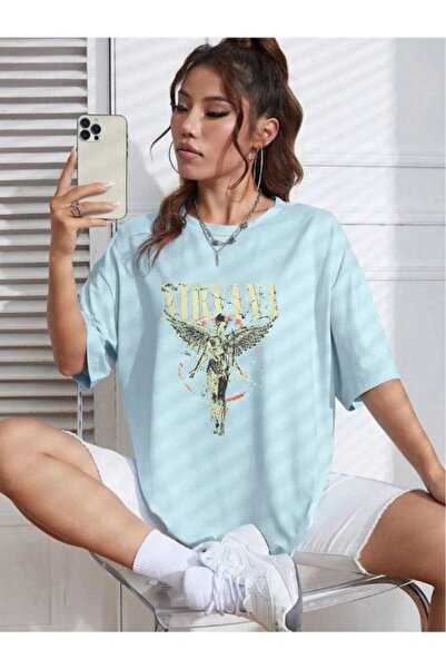 oneagılyazı تي شيرت نيرفانا روك مطبوع للجنسين