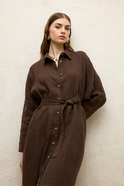 Manuka Bitterbraunes Leinenkleid