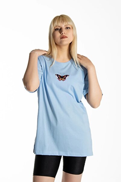 oneagılyazı T-shirt Crew Neck Oversize - Πεταλούδα με στάμπα