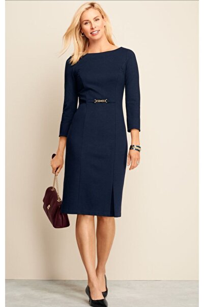 LOVELİXİR Lacivert Kayık Yaka Elbise