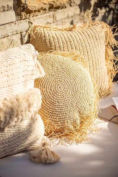 Bohemart Σχέδιο μαξιλαριού Boho Raffia Handmade Throw Pillow με γέμιση