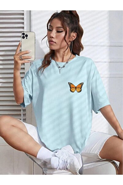 oneagılyazı Μπλουζάκι με στάμπα πεταλούδας, λευκό, oversized