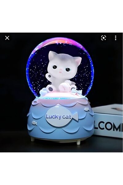 Genel Markalar Şanslı Kedi Büyük Boy Işıklı Müzikli Püskürtmeli Kar Küresi