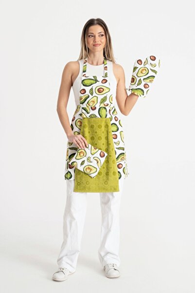 Enoteks مريلة مطبخ مع منشفة وقفازات فرن وحامل أخضر