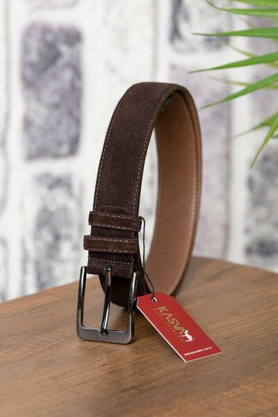 KASVA DERİ 3.5 Cm Kahve Süet Orijinal Deri Kemer